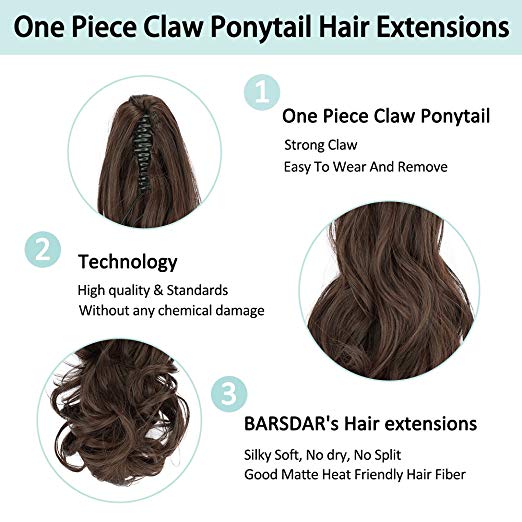 20〞Claw Ponytail Clip in Hair Extensions Hairpiece Synthetic Light Curly Soft Silky Nature Looking Heat-Resisting Different Colors for Women Fashion and Beauty-2/33#
